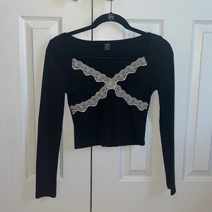 cropped black & white cross lace tank top